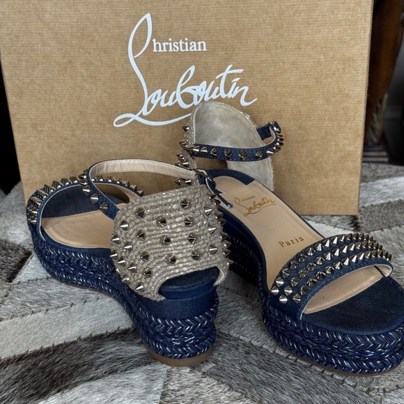 Christian Louboutin MADMONICA 60 Spiked Stud Platform Wedge Sandals Shoes - Picture 3 of 9